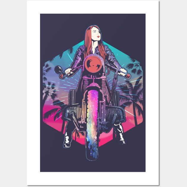 Female Biker, Biking Girl, Biker Girl, Retro Vintage Motorcyclist Girl, Sassy Biker, Badass Lady Biker, Biker Mom, Biking Mom, Racer Woman, Motorbiker Girl Who Ride Motorcycle, Motorbike Rider Girl Wall Art by BicycleStuff